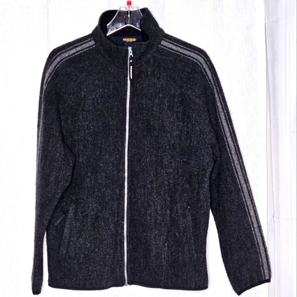Woolrich Techno Wool Zip Front Charcoal Gray Stri… - image 1